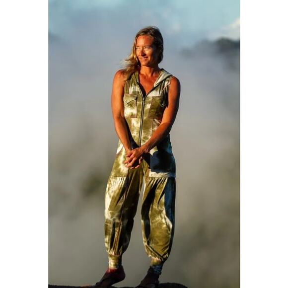 Autumn Teneyl Tie Dye Hooded Jumpsuit M/L Rave Boho Sustainable Organic $300 - Picture 3 of 16